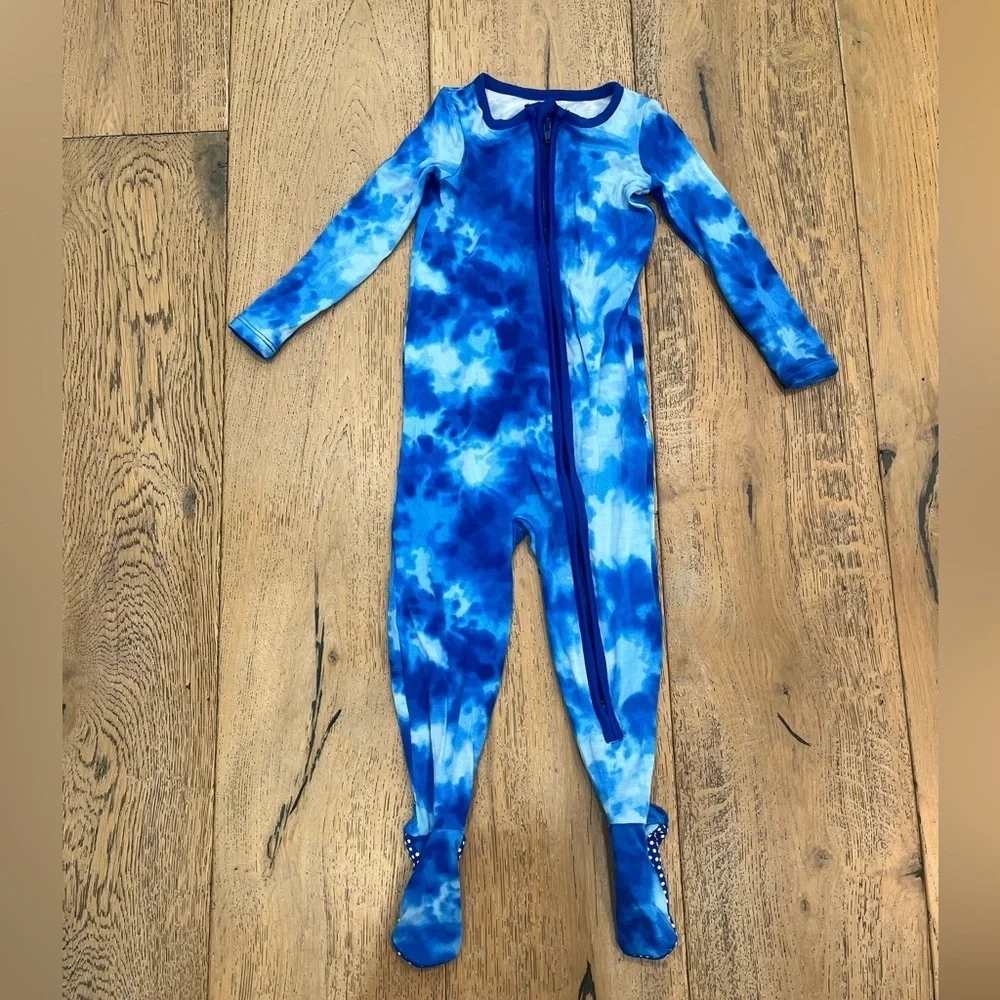 Ruggedbutts Toddler Bamboo Blue Tie Dye Romper Footie Pajamas - 18M - Picture 1 of 6